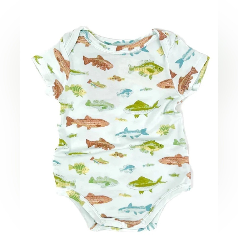 Angel Dear bamboo Freshwater Fish Bodysuit onesie short sleeve fishing baby boy